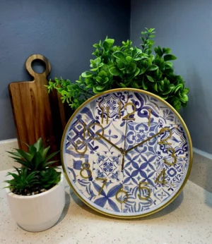 Gold Blue Pattern Wall Clock