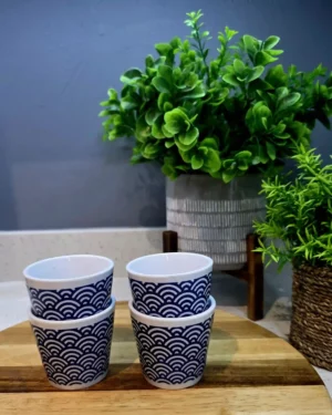 Small White Ceramic Round Pattern Bowl – Set of 4