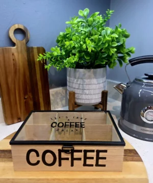 Wooden Coffee Storage Box with Metal Frame