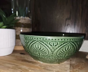 Ceramic Olive Green Textured Patterned Bowl