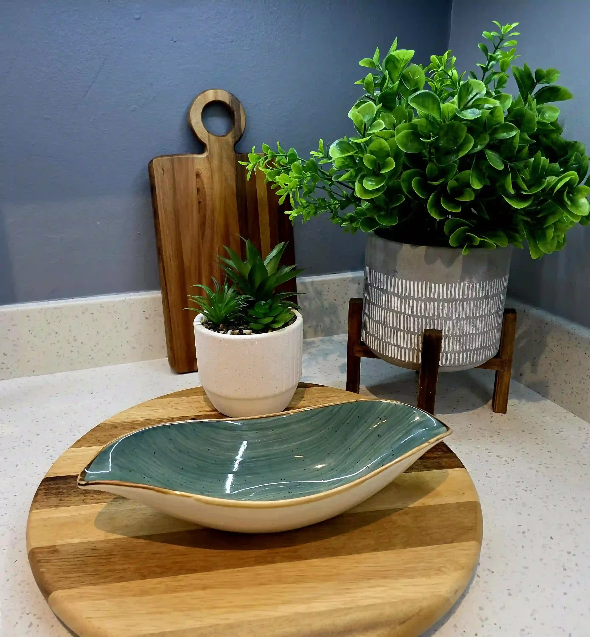 Sage Green Leaf Serving Bowl