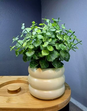 Cream Ceramic Potted Artificial Plant – Green